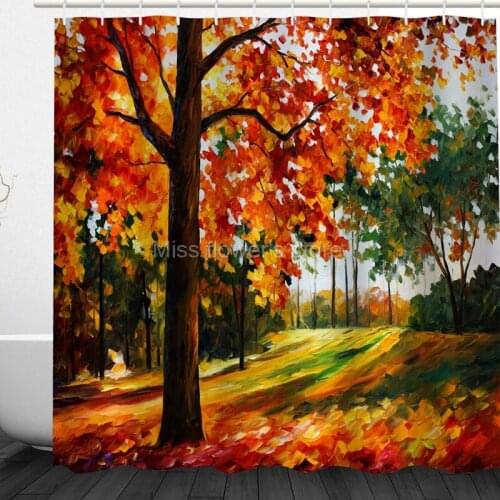 Multi-Size Yellow Leaves In Autumn Trees Design Custom Shower Curtains Bathroom Waterproof Mildew Polyester Fabric+12Hook