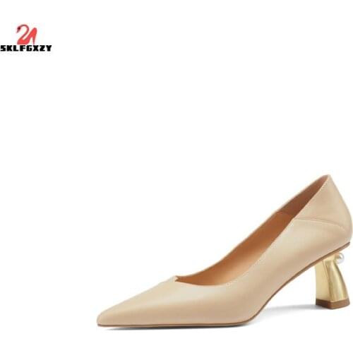 SKLFGXZY 2021 Ms. Dress Shoes Women Genuine Leather Cowhide High-heeled Shoes Office Wedding Party Shoes Pumps