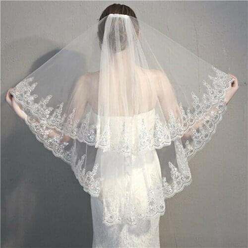 New 2T White/Ivory Elbow Beaded Edge Sequins Wedding Bridal Veil With Comb