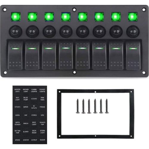 LED Rocker Switch Panel For Car Marine Boat Overload Protection 12-24v With Sticker Label 5V 3.1A Dual USB Charger Voltmeter