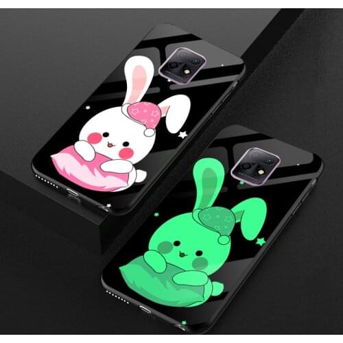 Luminous Glow Glass Case For XiaoMi Redmi S2 7 7A 8A 10X Cute Rabbit Light Back Cover For Redmi K20 K30 Pro