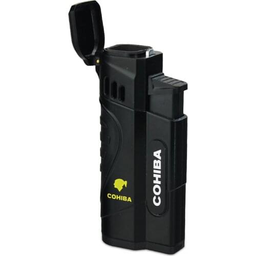 Cohiba Windproof Cigar Lighter 4 Nozzles Jet Flame Turbo Inflatable Gas Butane Lighter Smoking Accessories Gift for Men with Box
