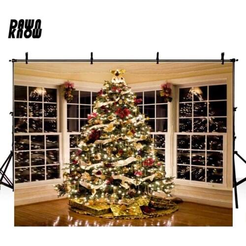 DAWNKNOW Christmas Tree Vinyl Photography Background For Window New Fabric Polyester Backdrop For Wedding Photo Studio ST322