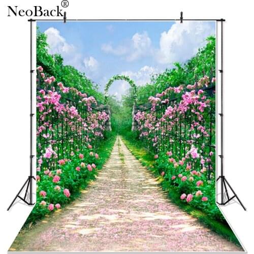 NeoBack Vinyl Spring Floral Arch Door Garden View Wedding Photographic Backgrounds Indoor Scenic Studio Photo Backdrops P3692