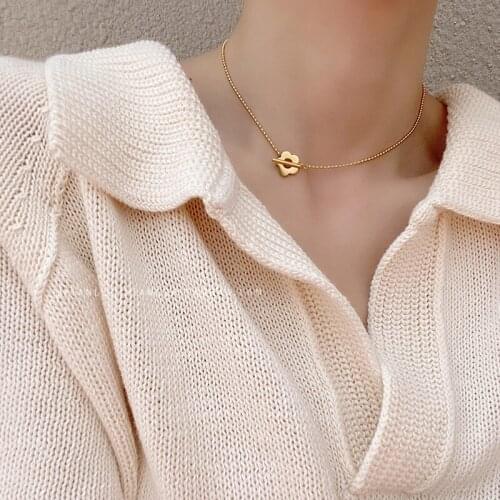 YUN RUO 2020 Simple Fashion Yellow Gold Color Flower Choker T Buckle Necklace Titanium Steel Jewelry Woman Accessory Never Fade