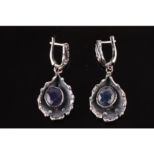 UM US JEWELRY Sapphire Cubic Zirconia 925 Sterling Silver Earrings
