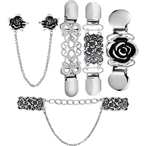 Five Pieces Sweater Shawl Clips Dresses Cardigan Collar Brooch Clip Vintage Shirts Clips for Women Girls Jewelry (Set 5)