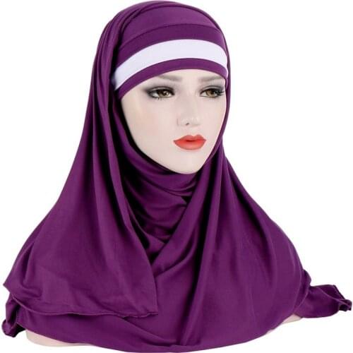 Color Match Muslim Women Hijab Scarf Solid Color Turban Headscarf Soft Jersey Headwrap Islamic Veil Elastic Headband Hijab Cap
