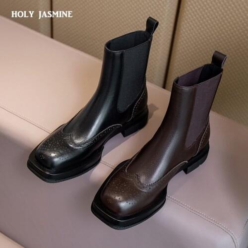 2021 Fashion Women Genuine Leather Ankle Boots Winter New High Heels Party Night Club Shoes Woman Chelsea Boots Platform Boots