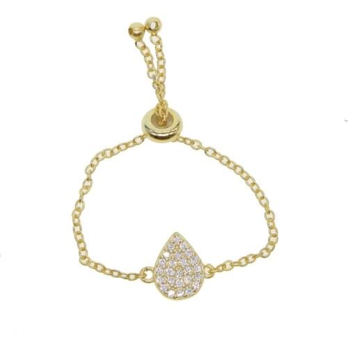 2021 Genuine 925 Sterling Silver Women Adjustable Simple Thin Chain Stunning Rings Micro Pave Cz Pear Shape Silver Chain Rings