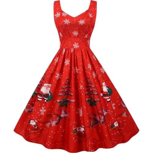 New Summer Christmas Tree Snowflake Snowmen Santa Claus Print Sleeveless Sweetheart Neck Women Ladies Casual Short Skater Dress