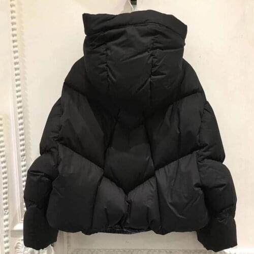 Winter 2020 short hooded drawstring 90% white duck down down jacket loose warm and solid color jacket women