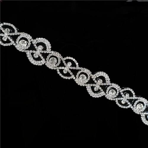 1 yard 3.5 cm Silver Flower Flatback Crystal Rhinestones Applique for Wedding Dress Bags DIY Crafrs Sew On