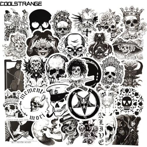 10/30/50Pcs Cool Black and White Skull Waterproof Stickers For Motorcycle Laptop Skateboard Mobile Phone Guitar DIY Manual Album