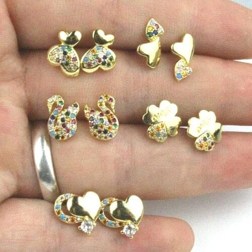 10pair/lot Fashion colorful cz earring stud,popular heart/flower shape cubic zircon charm,new design earring cheap wholesale