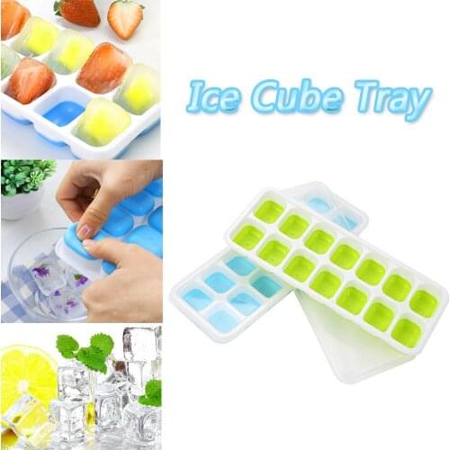 2Pc Covered Ice Tray Set Silicone Ice Tray Home with 14 Ice Cubes Molds Plastic Ice Cream Maker Kitchen Bar Accessories 20Jun9