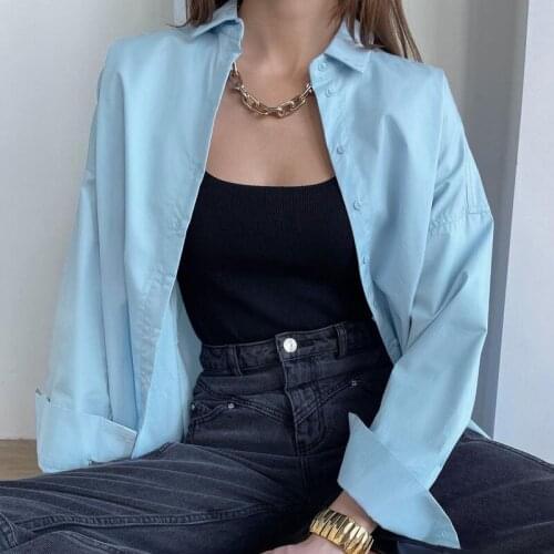 2021 Elegant Autumn Khaki Basic Top Collar Long Sleeve Beautiful Blouses Oversize Shirt Cotton 100% Blouse Womans Shirts