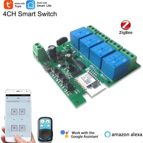 Tuya Zigbee 4CH Smart Switch for light/Motor,DC 5V 12V Module,10A Relay,Work with Tuya Zigbee Bridge Gateway,Tuya Zigbee hub