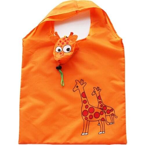75PCS / LOT Fold Shopping Bag Oxford Cloth Creative Animal Cartoon Giraffe Folding Eco-friendly Shopping Tote Reusable Bag