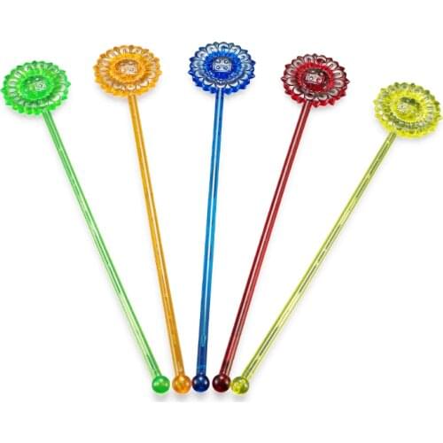 Bar Barware Tools 21cm color Transparent Sunflower Plastic disposable Ice Spoon Mixing Cocktail Picks Stick Stirring 30pc/lot