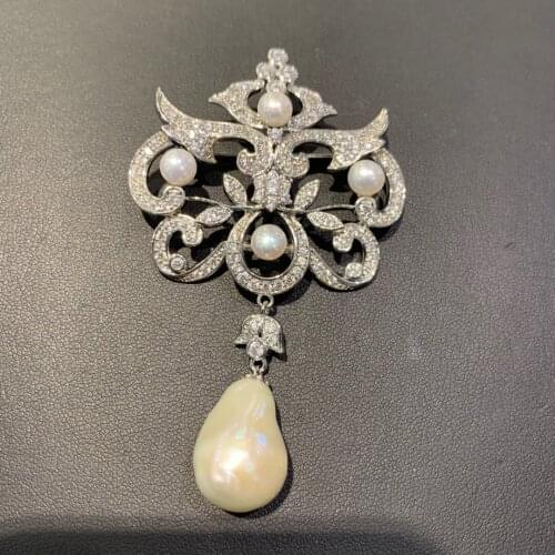 Baroque natural fresh water pearl brooch & pendant double use vintage fashion women jewelry free shipping