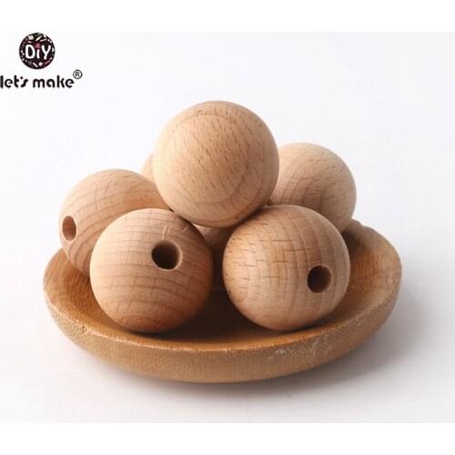 Lets Make Baby Teether 10pcs 25mm Beech Wooden Round Beads Nursing Necklace Making Pacifier Chain Accessoies Organic Wooden