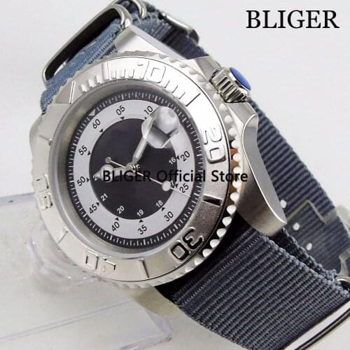 Simple Sapphire Cystal 40mm BLIGER Black Sterile Dial Mens Watch Turning Bezel Automatic Movement