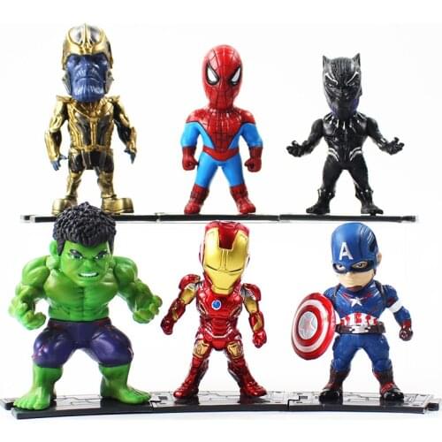 9cm 6pcs/lot Avengers Super Hero Captain America Thanos Ironman Black Panther Spiderman Hulk PVC Figure Collectible Model Toys