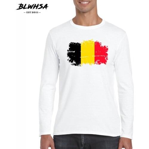 BLWHSA Mens Long Sleeve T-shirt Fashion Belgium National Flag Nostalgic Style T Shirts for Men Tee Shirt Hot Men Clothing