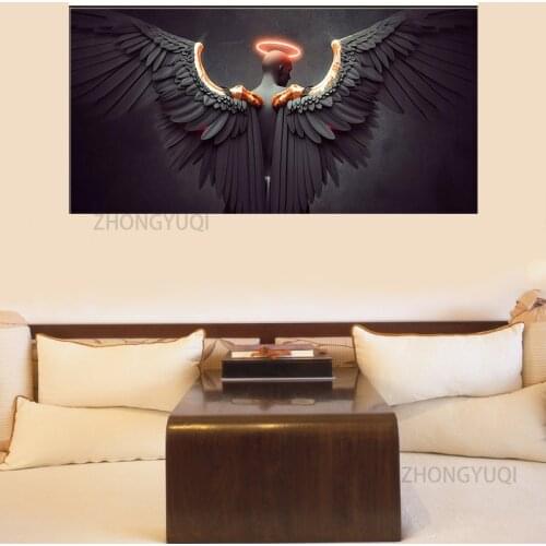 Canvas Painting Scandinavian painting Angel with black wings posters on the wall decorations living room abstract ART Room Decor