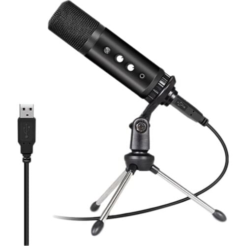 USB Microphone Cardioid Microphone With Headphone Monitor 3.5 Mm Jack And Volume Knob For Live Broadcast Game Recording