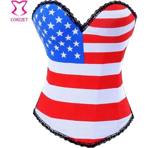 US American Flag Print Push Up Corset Bustier Lingerie Sexy Steampunk Costume Gothique Espartilhos E Corpetes Corsets Clothing