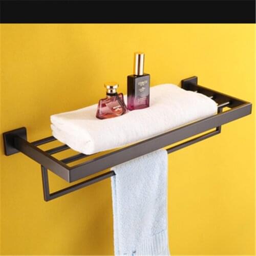 Brushed silver towel rack wall mounted sus304 stainless steel matte black double towel holder glass corner shelf