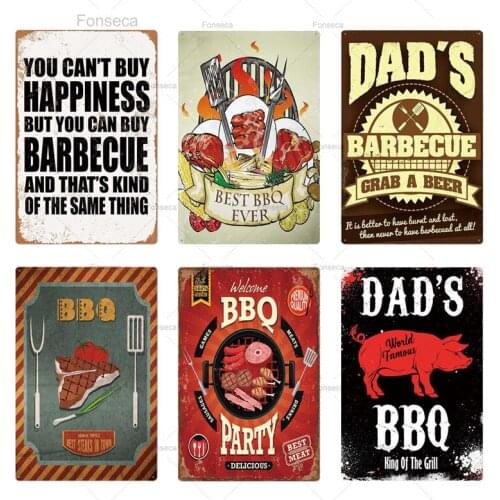 DADS BBQ Sign Metal Tin Sign Plaque Metal Wall Decor For Barbecue Bar Pub Kitchen Party Zone Vintage Metal Signs Iron Painting