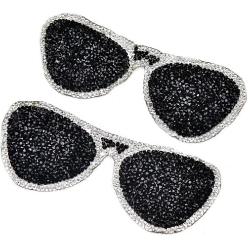 BlingBling sunglasses design crystal hotfix rhinestone motifs iron on transfer rhinestone patches applique for clothes hat