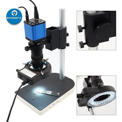 14MP HDMI VGA 38MP HD USB TF Monocular Microscope Digital Camera Lens 180X C-Mount 56 LED Light Stand Repair Phone PCB Soldering