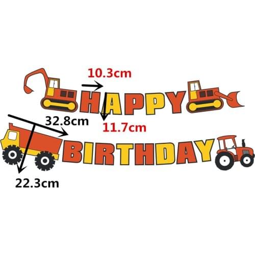 2020 Cartoon Party flag Backhoe truck transporter happy birthday letter flag Happy Birthday party happy birthday bunting FC12