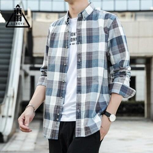 2021 New Single-breasted 100% Cotton Mens Business Casual Shirt Mens Fashion Plaid Shirt Autumn Slim Shirt Men