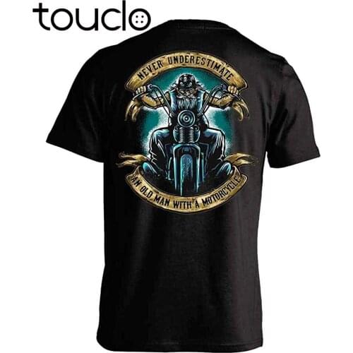 New Arrival Mens T-shirt Skull Never Underestimate an Old Man with a Motorcycle T-Shirt hip hop street T-shirt