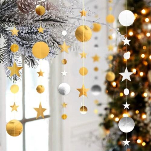 2021 New Years Decor 4M Round Star Snowflake Paper Garland Pendant Noel Ornaments Christmas Decorations for Home Navidad 2020