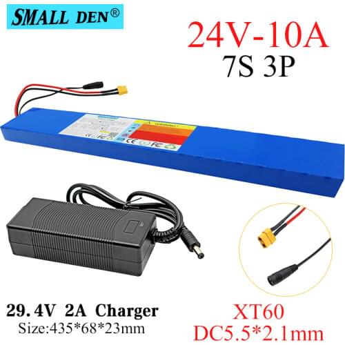 24V 10Ah 18650 7S3P rechargeable lithium battery pack, electric bicycle, moped, balance bike battery, built-in BMS+2A charger
