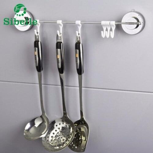 SBLE Stainless Steel Door Hanging Rack shelf Towel Bar Holder Vacuum Suction Cup Sucker Hanger Kitchen Tools With Movable Hook