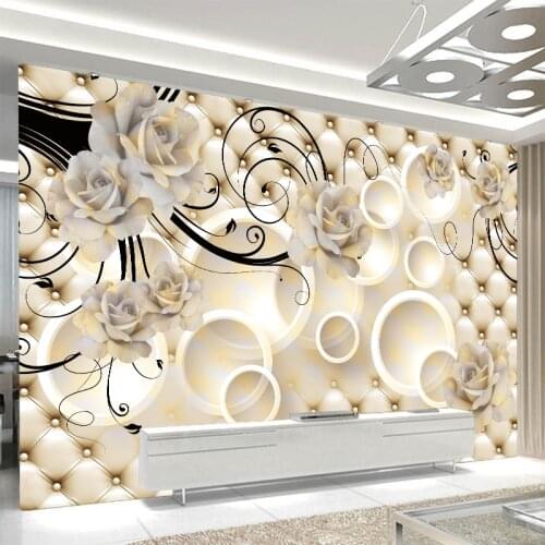 Custom any size 3D wall mural wallpapers Modern fashion White Big Flower Circle 3D Perspective Wallpaper Wall Sticker YBZ085