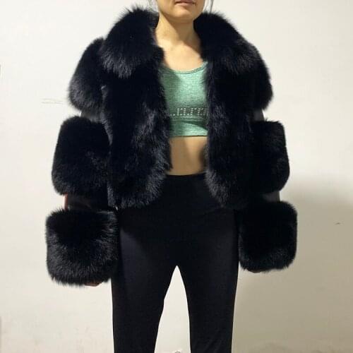 Rf2064 Womans Real Fox Fur Coat with Genuine Leather Turn Down Collar Purple Fox Fur Jacket