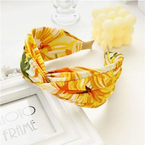 Bohemia Flowers Print Headband Cross Women New Holiday Headdress Big Flowers Print Hairband Wide Ladies Outdoor Hair Headbands