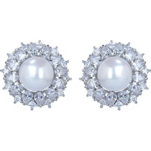 2015 fashion flowers shape stud earrings AAA CZ jewelry pearl earrings vintage round earrings innovative for women GLE4858Y