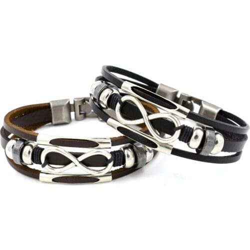 HI MAN Trendy Punk 8 Word Stainless Steel Bracelet For Men Women Charm Leather Wristband Lucky Jewelry Gift Drop Shipping