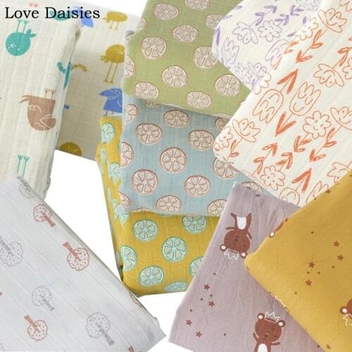 Cartoon Flower Dobby Stripe Imitation Embroidery Lemon Bird Tree Bear 100% Cotton Fabric Thin for Summer Girl Shirt Dress Craft