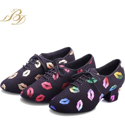 Bd dance shoes T1-B Female Betty Latin dance shoes two point soft bottom Oxford cloth modern dance practice shoes T1