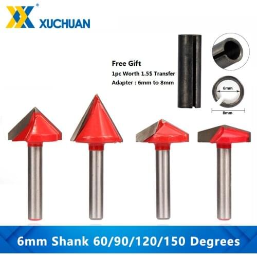 V Shape Router Bit Wood Milling Cutter 6mm Shank Flush Trim Router Bit 60/90/120/150 Degrees 3DMilling Cutter Carving Wood Knife